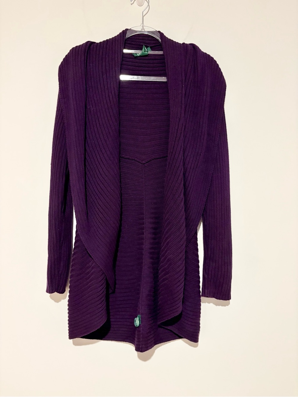 Lauren Ralph Lauren cotton Ribbed draped open front cardigan purple size L/XL